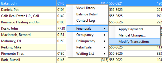 Screenshot of modifying transaction menu