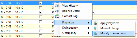 Screenshot of the modify transaction option