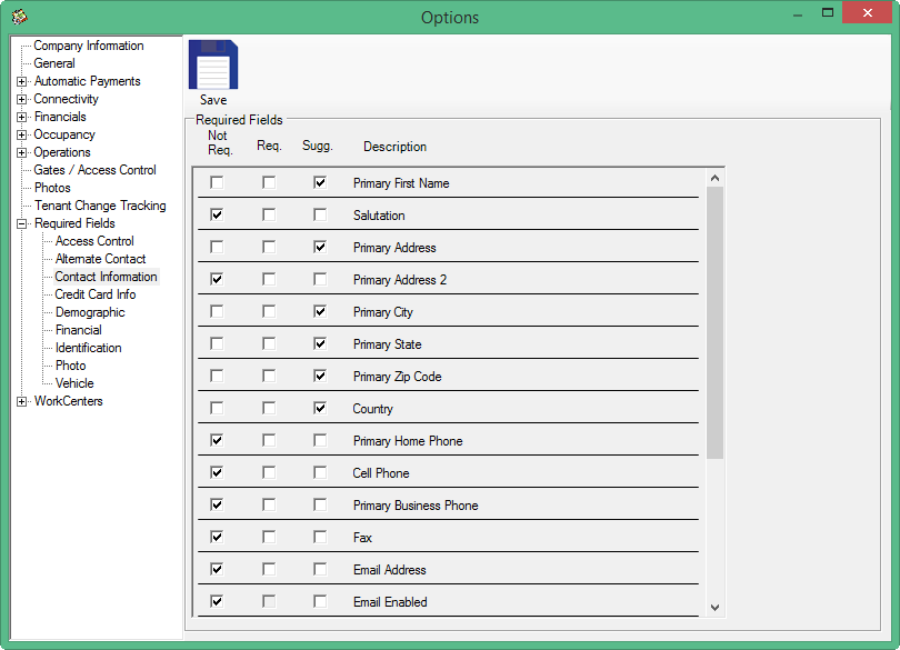 Screenshot of Required Fields