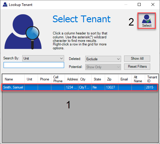 Screenshot of the Select Tenant screen
