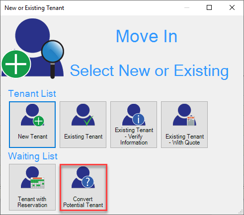 screenshot of steps required to move in a Potential Tenant