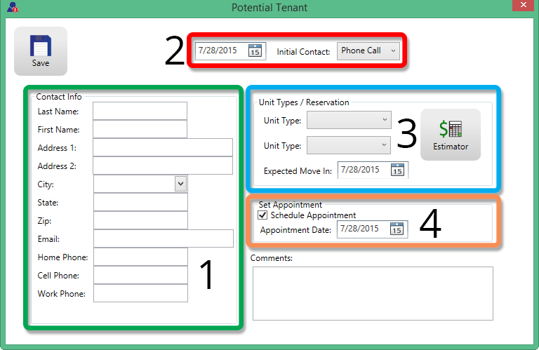 Screenshot of the Potential Tenant utility window