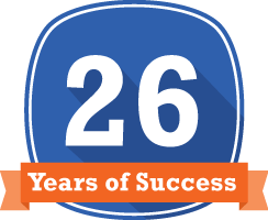 Badge displaying the text 26 Years of Success