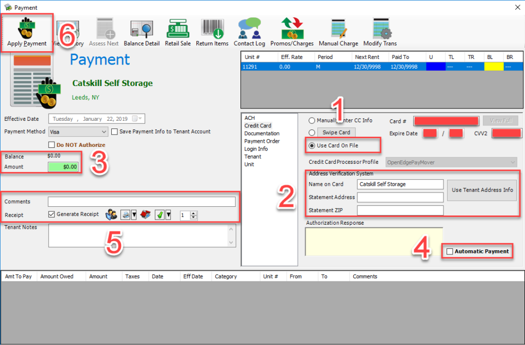 Payment Screen - Credit Cards - Card On File