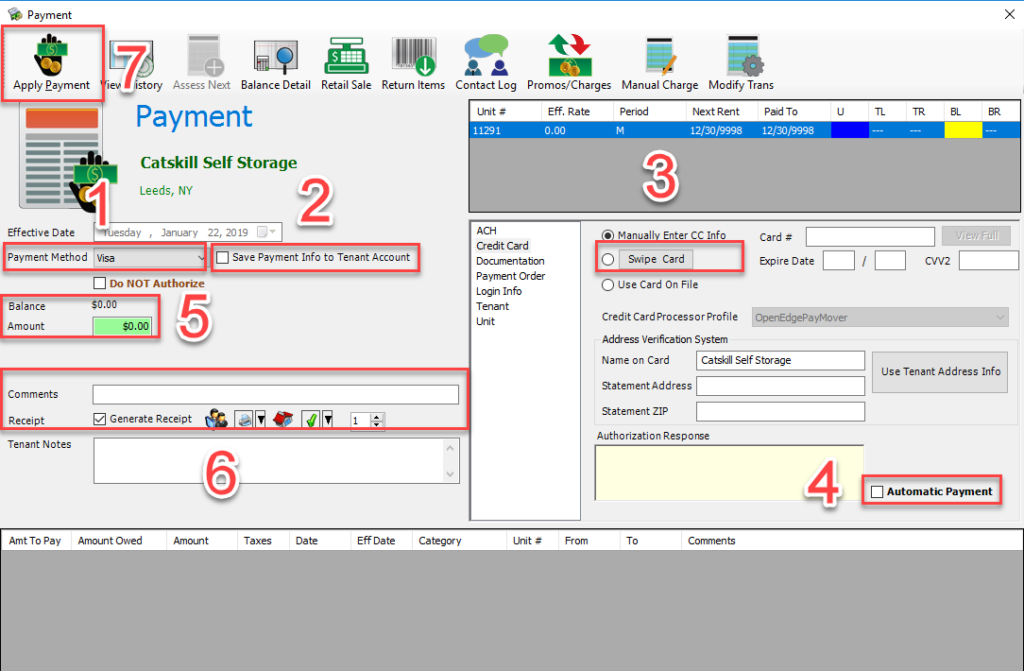 Payment Screen - Credit Cards - Swipe Card