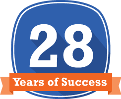 28 years of success badge