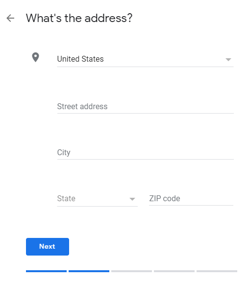 screenshot of a Google My Business form