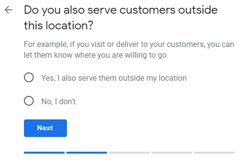 screenshot of Google My Business form asking if your business serves customers outside of this location
